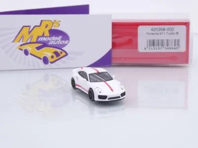 Preview: Herpa 420358-002 # Porsche 911 (991) Turbo Baujahr 2013 " weiß-rot " 1:87