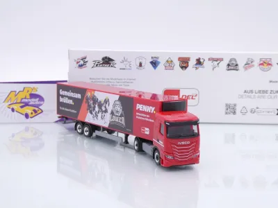 Preview: Herpa 962049 # Iveco S-Way Kühlkoffer-SZ " Penny DEL / Löwen Frankfurt " 1:87