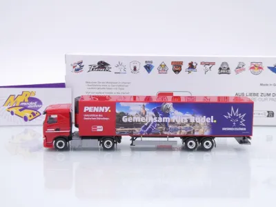 Preview: Herpa 962032 # Iveco S-Way Kühlkoffer-SZ " Penny DEL / Dresdner Eislöwen " 1:87