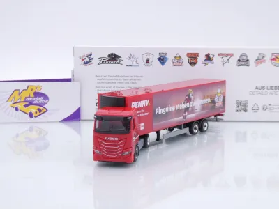 Herpa 962025 # Iveco S-Way Kühlkoffer-SZ " Penny DEL Pinguins Bremerhaven " 1:87