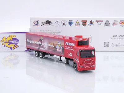 Preview: Herpa 962025 # Iveco S-Way Kühlkoffer-SZ " Penny DEL Pinguins Bremerhaven " 1:87