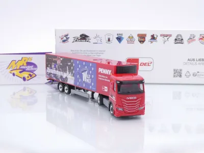 Preview: Herpa 962117 # Iveco S-Way Kühlkoffer-SZ " Penny DEL / Schwenninger Wings " 1:87