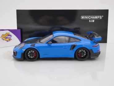 Preview: Minichamps 155068308 # Porsche 911 GT2 RS (991.2) Baujahr 2018 " hellblau-carbon " 1:18