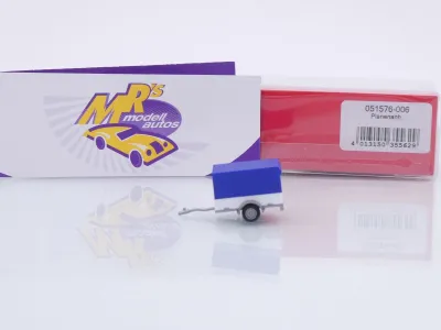 Preview: Herpa 051576-006 # PKW-Planenanhänger 1-achs " Weiß-Ultramarinblau " 1:87