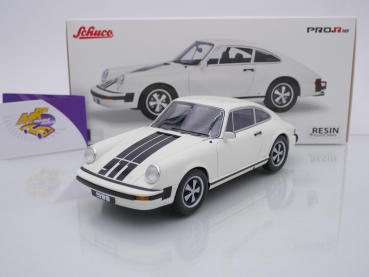 Schuco Pro.R18 00486 # Porsche 911 Coupe Baujahr 1974 " weiß-schwarz " 1:18