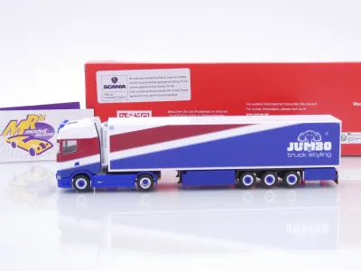 Preview: Herpa 320399 # Scania CS20 HD Kühlkoffer-Sattelzug " Heide Logistik Jumbo " 1:87