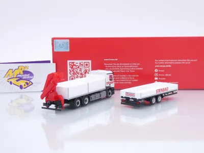 Preview: Herpa 320665 # Mercedes-Benz Actros M Baustoff-LKW mit Kran " STRABAG AT " 1:87