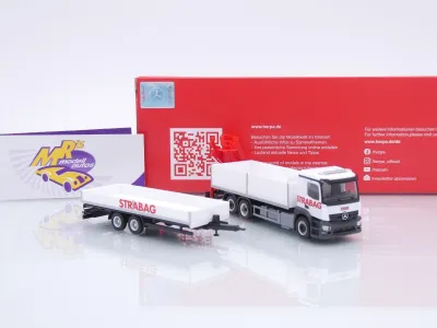 Preview: Herpa 320665 # Mercedes-Benz Actros M Baustoff-LKW mit Kran " STRABAG AT " 1:87