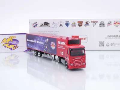 Preview: Herpa 962094 # Iveco S-Way Kühlkoffer-SZ " Penny DEL / Red Bull München " 1:87
