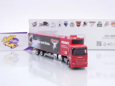 Preview: Herpa 962070 # Iveco S-Way Kühlkoffer-Sattelzug " Penny DEL / Kölner Haie " 1:87