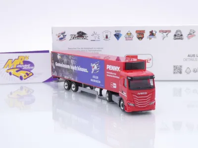 Preview: Herpa 962087 # Iveco S-Way Kühlkoffer-SZ " Penny DEL / Adler Mannheim " 1:87
