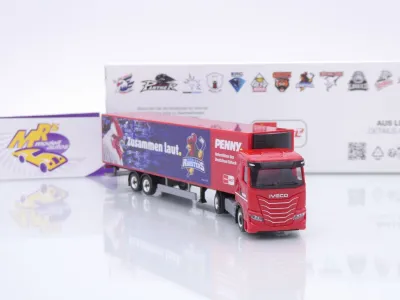 Preview: Herpa 962063 # Iveco S-Way Kühlkoffer-SZ " Penny DEL / Iserlohn Roosters " 1:87