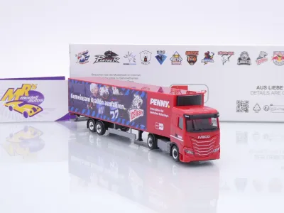 Preview: Herpa 962100 # Iveco S-Way Kühlkoffer-SZ " Penny DEL  Nürnberg Ice Tigers " 1:87