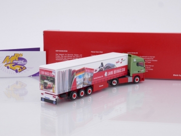Preview: Herpa 315555 # MAN TGX GM Gardinenplanen-Sattelzug " 40 Jahre der Massstab " 1:87