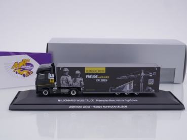 Preview: Herpa 950558 # Mercedes Benz Actros Gigaspace Koffer-Sattelzug " Leonhard Weiss Freude am Bauen Erleben " 1:87