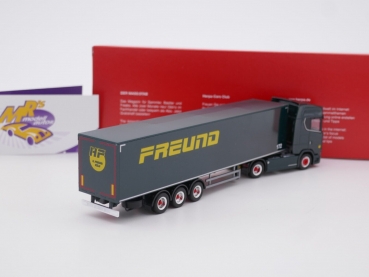 Preview: Herpa 315173 # Scania CS20 HD Schubbodensattelzug " Spedition Freund " 1:87