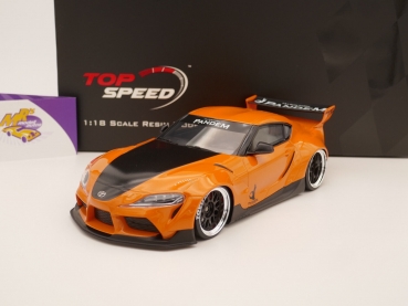 Top Speed TS0359 # Pandem Toyota GR Supra V1.0 Coupe Baujahr 2018 " orange-schwarz " 1:18