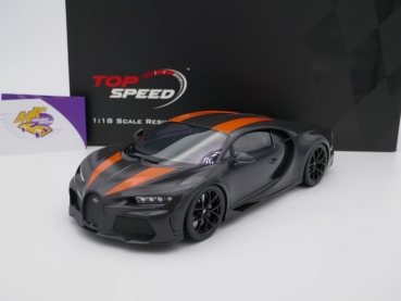 Top Speed TS0363 # Bugatti Chiron Super Sport 300+ Rekord Baujahr 2019 " mattschwarz-orange " 1:18