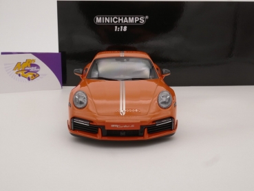 Preview: Minichamps 155069171 # Porsche 911 (992) Turbo S Coupe Sport Design Baujahr 2021 " orange " 1:18