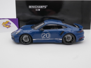 Preview: Minichamps 155069170 # Porsche 911 (992) Turbo S Coupe Sport Design Paket Baujahr 2021 " blau " 1:18