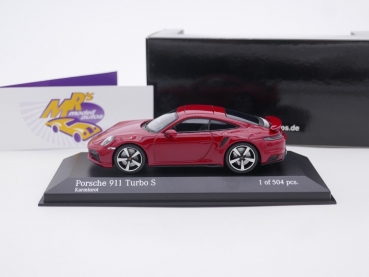 Preview: Minichamps 410069475 # Porsche 911 Turbo S Baujahr 2020 " karminrot " 1:43