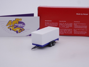 Herpa 055437 # 2-achs PKW Tandem-Planenanhänger " blau - weiß " 1:87