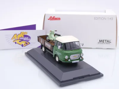 Preview: Schuco 07300 # Barkas B1000 Pritsche + Simson Schwalbe Moped " IFA Erfurt " 1:43
