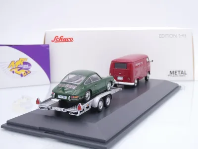 Preview: Schuco 07313 # VW T1 mit Anhänger + Porsche 911 901 " Porsche Renndienst " 1:43