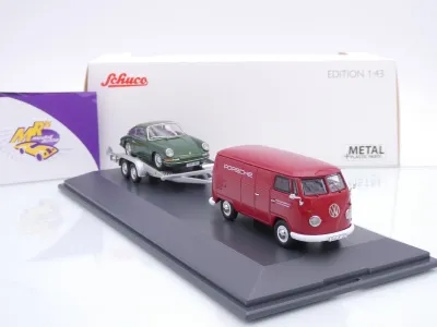 Preview: Schuco 07313 # VW T1 mit Anhänger + Porsche 911 901 " Porsche Renndienst " 1:43