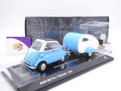 Minichamps 80435B5D028 # BMW Isetta mit Wohnwagen Baujahr 1955 " hellblau-weiß " 1:18