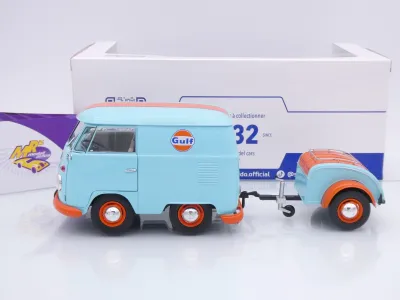 Preview: Solido S1810908 # VW Volkswagen T1 Kool Kombi mit Anhänger " GULF Racing " 1:18