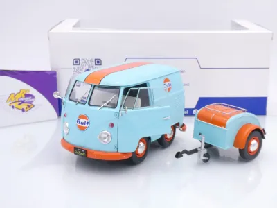 Preview: Solido S1810908 # VW Volkswagen T1 Kool Kombi mit Anhänger " GULF Racing " 1:18