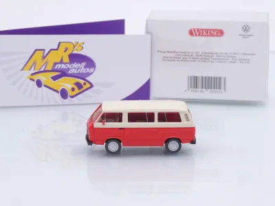 Preview: Wiking 0292 02 # Volkswagen VW T3 Bus Baujahr 1979-92 " rot-hellelfenbein " 1:87