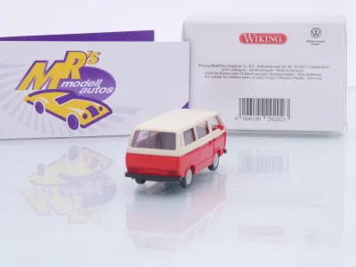 Preview: Wiking 0292 02 # Volkswagen VW T3 Bus Baujahr 1979-92 " rot-hellelfenbein " 1:87