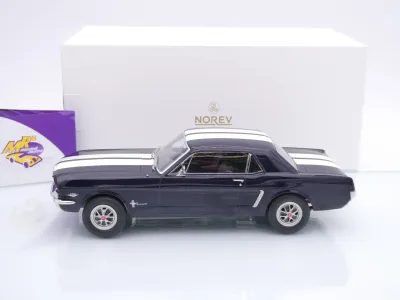 Preview: Norev 182805 # Ford Mustang Hardtop Coupe Baujahr 1965 " dunkelblau-weiß " 1:18