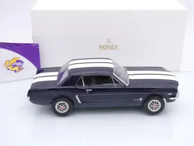 Preview: Norev 182805 # Ford Mustang Hardtop Coupe Baujahr 1965 " dunkelblau-weiß " 1:18
