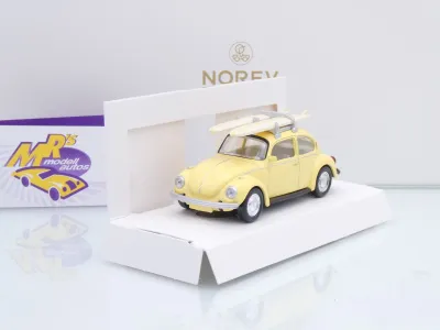 Norev 841007 # Volkswagen VW Käfer 1303 Baujahr 1973 " hellgelb " mit Surfbrett 1:43