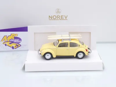 Preview: Norev 841007 # Volkswagen VW Käfer 1303 Baujahr 1973 " hellgelb " mit Surfbrett 1:43