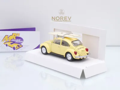 Preview: Norev 841007 # Volkswagen VW Käfer 1303 Baujahr 1973 " hellgelb " mit Surfbrett 1:43