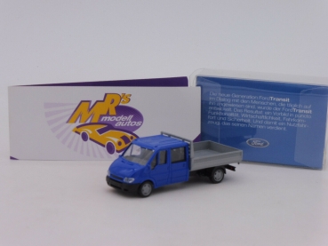 Preview: Rietze Sondermodell # Ford Transit Doppelkabine Pritsche in " blau-grau " 1:87