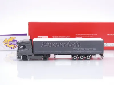 Preview: Herpa 320474 # DAF XG+ Gardinenplanen-Sattelzug " Emmrich Transporte " 1:87