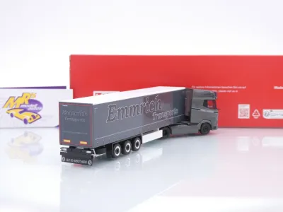 Preview: Herpa 320474 # DAF XG+ Gardinenplanen-Sattelzug " Emmrich Transporte " 1:87