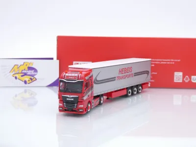 Herpa 320498 # MAN TGX GX Gardinenplanen-Sattelzug " Hebeis Transporte " 1:87