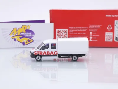Preview: Herpa 098991 # Mercedes-Benz Sprinter '18 DoKa Pritsche-Plane " STRABAG " 1:87