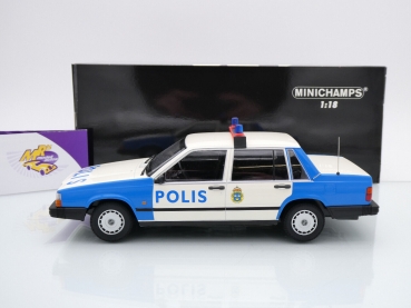 Preview: Minichamps 155171791 # Volvo 740 GL Sedan 1986 weiß-blau " Polis Sweden " 1:18