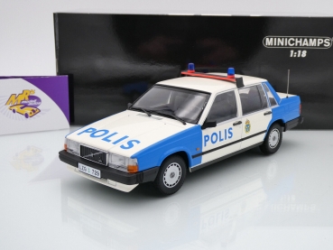 Minichamps 155171791 # Volvo 740 GL Sedan 1986 weiß-blau " Polis Sweden " 1:18