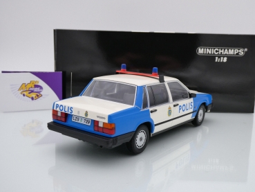 Preview: Minichamps 155171791 # Volvo 740 GL Sedan 1986 weiß-blau " Polis Sweden " 1:18