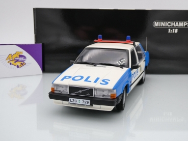 Preview: Minichamps 155171791 # Volvo 740 GL Sedan 1986 weiß-blau " Polis Sweden " 1:18