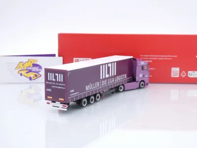 Preview: Herpa 320801 # MAN eTGX GM Volumenplanen-Sattelzug " Müller Lila Logistik " 1:87