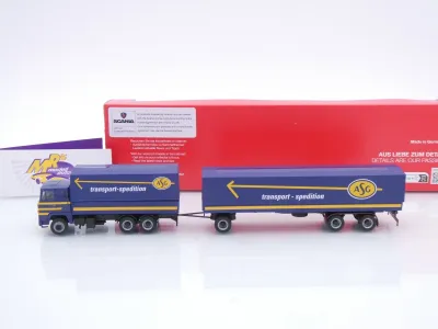 Preview: Herpa 320719 # Scania 141 Planen-Hängerzug " ASG Transport Sweden " 1:87